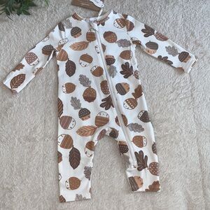 NWT Angel Dear Fall Acorns Zipper Romper 0-3M Organic Cotton